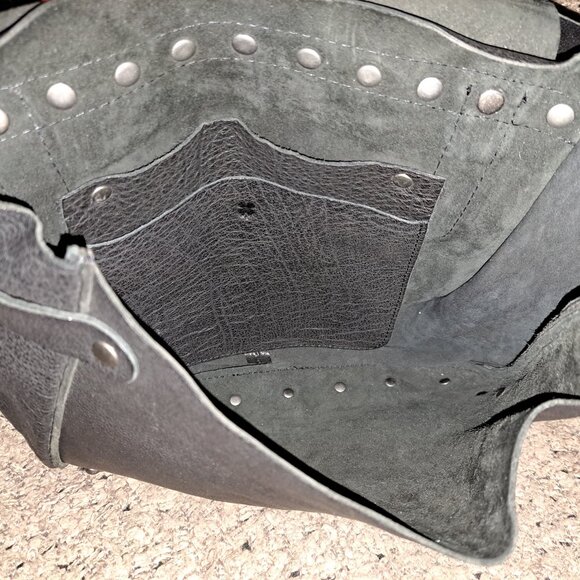 LUCKY BRAND Large Black Leather Saddlebag Studded Shoulder/XBody-Excellent - Picture 7 of 9